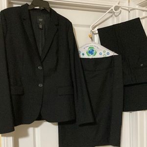 J Crew - three pieces black wool. Jacket in size 16; skirt in 12; and slacks 12P
